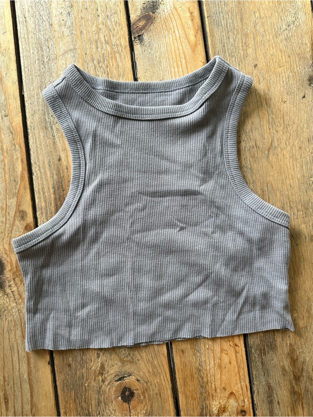wild fable Grey Ribbed Raw Hem Crop Tank